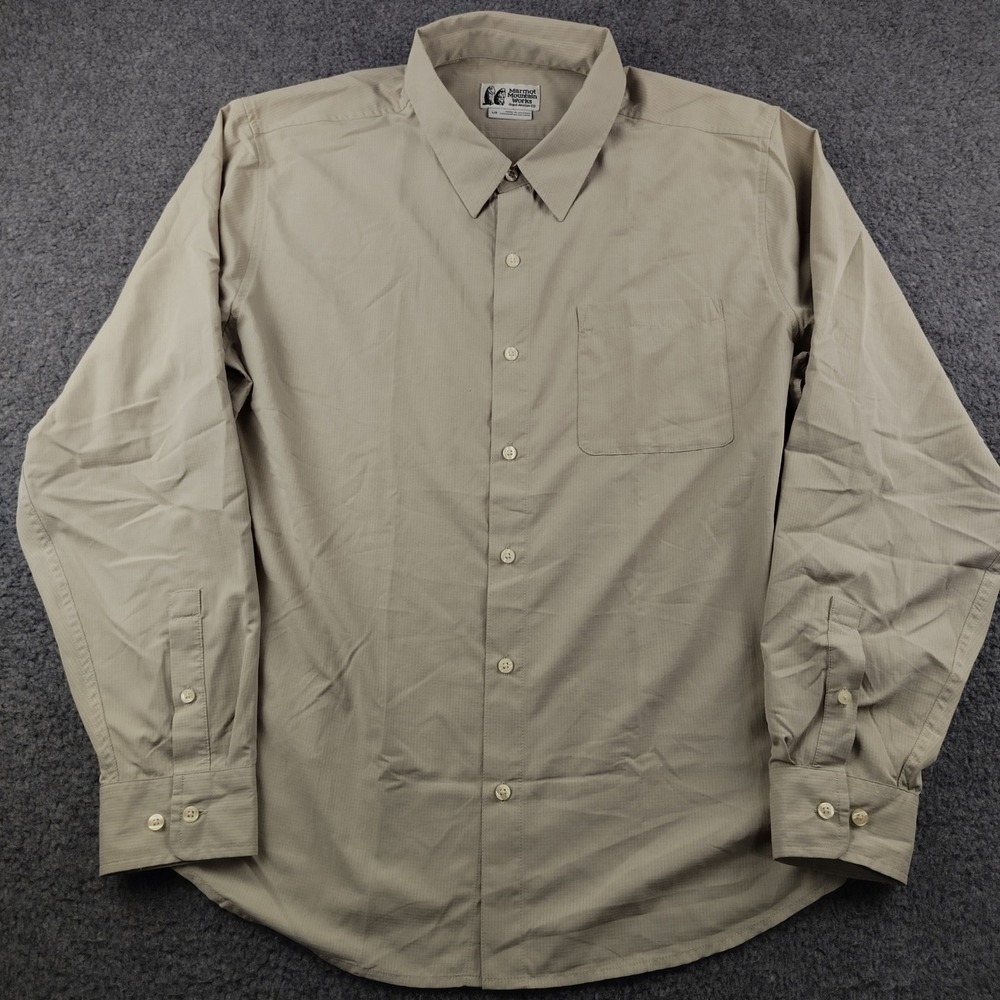 Marmot Mountain Works Mens Large Tan Long Sleeve Button Up Ripstop Shirt